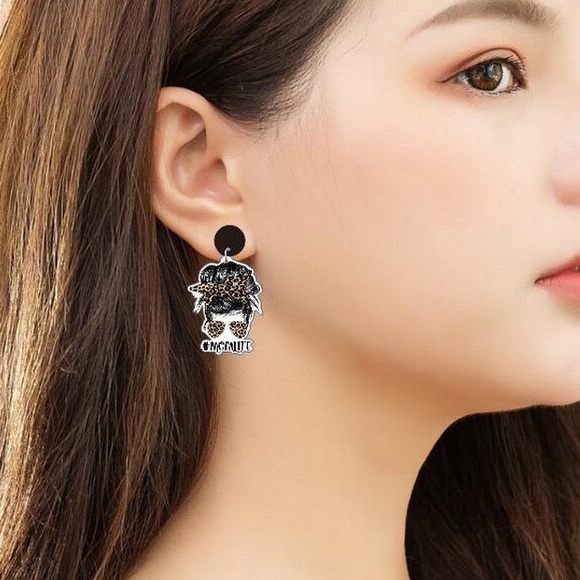 ✨3for$38mixMatch New Autism Mom Life Messy Bun Puzzle Piece Drop Dangle Earrings - Picture 6 of 8